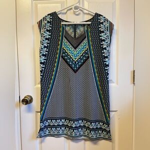 Geometric Blue and Yellow Midi Dress